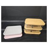 Bonnedecor Divided Glass Food Storage Containers with Bamboo Lids and Pyrex Glass Bowls with Lids