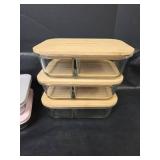 Bonnedecor Divided Glass Food Storage Containers with Bamboo Lids and Pyrex Glass Bowls with Lids