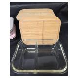 Bonnedecor Divided Glass Food Storage Containers with Bamboo Lids and Pyrex Glass Bowls with Lids