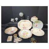 Vintage Serving Bowls, Plates, Glass Christmas Bulbs, Trinket Dish, and More