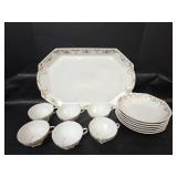 MZ Austria Porcelain Serving Platter, 6 Tea Cups, and 6 Bowls