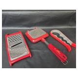 Red Copper Griddle, Grater, and Jar Opener