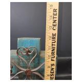 Decorative Turquoise Wood and Metal Cross 12in tall