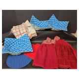 3 Large Reversible Bowl Cozies, Silicone Hot Pads, with Red Hanging Towels