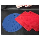3 Large Reversible Bowl Cozies, Silicone Hot Pads, with Red Hanging Towels