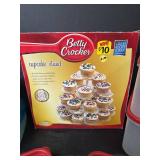 Food Storage Containers with Red Lids and Betty Crocker Cupcake Stand