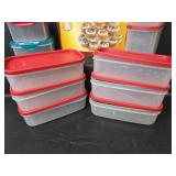 Food Storage Containers with Red Lids and Betty Crocker Cupcake Stand
