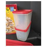 Food Storage Containers with Red Lids and Betty Crocker Cupcake Stand