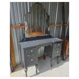 1920s Black Painted Vanity with Triple Mirror
