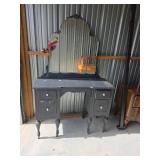 1920s Black Painted Vanity with Triple Mirror