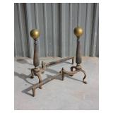 Cast Iron Andirons with Brass Finials