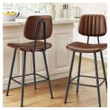 $133 24-Inch Leather Bar Stools, Counter Height, High Back, Dark Brown