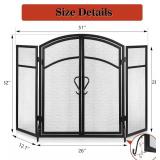 $170 Gtongoko 3-Panel Fireplace Screen w/ Doors, 51"W x 32"H, Black