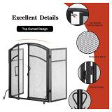 $170 Gtongoko 3-Panel Fireplace Screen w/ Doors, 51"W x 32"H, Black