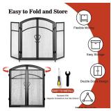 $170 Gtongoko 3-Panel Fireplace Screen w/ Doors, 51"W x 32"H, Black