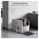 $90 Stainless Steel Enclosed Cat Litter Box with Lid, XL, Non-Stick
