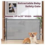 Retractable Baby Gate for Stairs, 55" Wide, 34" Tall, Grey Indoor