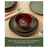 $117 Plates & Bowls Set for 8, 24-Piece Dinnerware, Sage Green