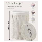 $75 Round Laundry Hamper 34.3 Gal (130 L) Wicker Basket with Handles