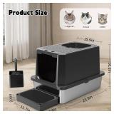 $64 Enclosed Cat Litter Box: Large Stainless Steel Anti-Leak All Black