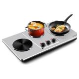 $88 Cusimax Hot Plate, Triple Burner, 7" Cast Iron Cooktop, 11-Temp