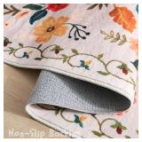 $130 Rugcomf 9x12 Area Rug - Washable Non-Slip Boho Floral Beige