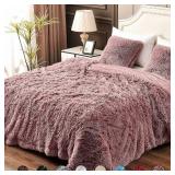 YUSOKI Long Faux Fur Twin Blanket, 2 Layers, 3.4lb, Pink 60x80