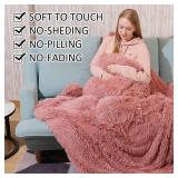 YUSOKI Long Faux Fur Twin Blanket, 2 Layers, 3.4lb, Pink 60x80