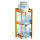 $70 5 Gallon Water Jug Stand with Top Shelves, 3-Tier Wood Rack