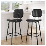 $139 29in Leather Bar Stools Set of 2, Counter Height, High Back Black