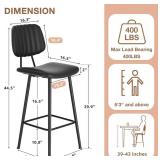 $139 29in Leather Bar Stools Set of 2, Counter Height, High Back Black