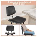 $139 29in Leather Bar Stools Set of 2, Counter Height, High Back Black