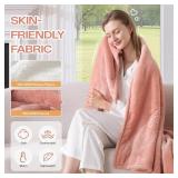 Heated Queen Blanket, Dual Control, 8 Heat, 10h Auto-Off, Pink