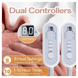 Heated Queen Blanket, Dual Control, 8 Heat, 10h Auto-Off, Pink