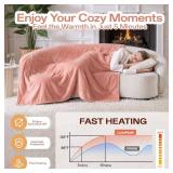 Heated Queen Blanket, Dual Control, 8 Heat, 10h Auto-Off, Pink