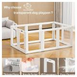 $190 Clear Acrylic Dog Playpen, Indoor Transparent Pet Pen, Wooden