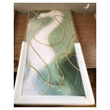 $110 Framed Abstract Wall Art Green White Gold Lines Boho Canvas 24x48