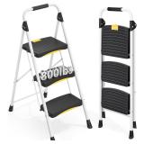 $46 3-Step Folding Steel Ladder, Safety Lock, Anti-Slip Pedals, 800lb