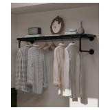 $90 Clothes Rack 42in Wall Mounted with Black Wood Shelf, Heavy Duty