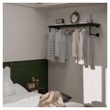 $90 Clothes Rack 42in Wall Mounted with Black Wood Shelf, Heavy Duty
