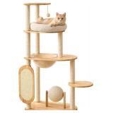$140 Modern Cat Tree with Scratching Post and Rubber Wood Tower