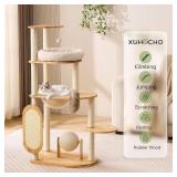 $140 Modern Cat Tree with Scratching Post and Rubber Wood Tower
