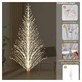 $140 7FT Lighted Birch Tree with 1000 LED Warm White Lights, Twinkling