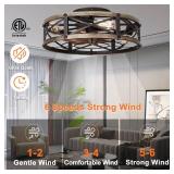 $100 19" Farmhouse Flush Mount Ceiling Fan Light with Remote, 6 Speeds