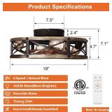 $100 19" Farmhouse Flush Mount Ceiling Fan Light with Remote, 6 Speeds