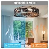 $100 19" Farmhouse Flush Mount Ceiling Fan Light with Remote, 6 Speeds