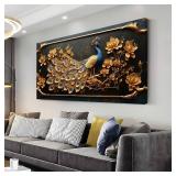 $90 ZESTRILIA Peacock Wall Art Canvas Painting 46x23 in