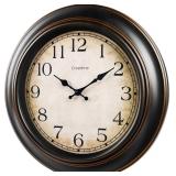 18 Inch Vintage Wall Clock - Battery Operated, Silent, Bronze