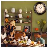 18 Inch Vintage Wall Clock - Battery Operated, Silent, Bronze