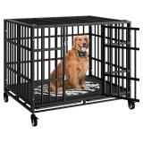 $182 42 Inch Dog Crate with Wheels, Escape-Proof, Double-Door